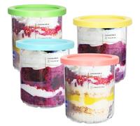 RYSIMWU For Ninja Creami Deluxe Pints and Lids 4 Pack, NC500 NC501 Ice Cream Pint fit for Ninja Delux Ice Cream Maker, 24 oz. food container for Ninja Creami Deluxe (Blue,Pink,Yellow,Green)