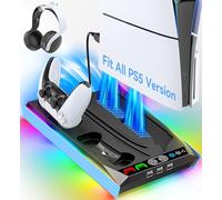 Rysker PS-5/Slim/Pro Stand for Disc & Digital, PS-5 Cooling Station with Dual Controller Charger for PS-5 Console, 3-Level Fan PS-5 Controller Charger Stand (Starlight Blue)