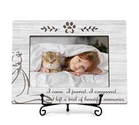 RYSMH Cat Memorial Picture Frame, Cute Pet Wood Photo Frame With Stand, Cat Lover Gifts, Remembrance Sympathy Gifts for Loss of Cat, Left A Trail Of Beautiful Memories Frame -d05