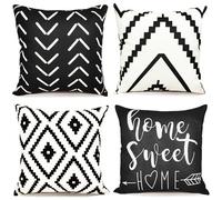 RYSMIYOU Decorative Throw Pillow Covers 16x16 inch Set of 4 Black White Pillow Covers for Couch Sofa Bed Living Room,Farmhouse Outdoor Throw Pillow Cover,Geometric Linen Square Throw Pillow Cases