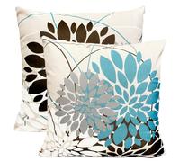 RYSMIYOU Decorative Throw Pillow Covers Set of 2 Brown Blue Pillow Covers 20x20 inch Throw Pillows Linen Square Pillow Case,Farmhouse Outdoor Modern Floral Pillow Covers for Couch Sofa Living Room