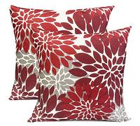 RYSMIYOU Decorative Throw Pillow Covers Set of 2 Wine Red Pillow Covers 22x22 inch Throw Pillow Cases Linen Square Pillow Case,Farmhouse Outdoor Floral Flower Pillow Covers for Couch Sofa Living Room