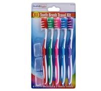 Rysons 5 Pack Soft Round Nylon Bristle Toothbrush with Multicolour Travel Cases