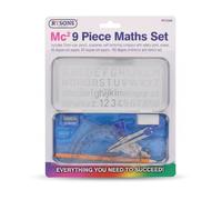 Rysons Geometry Set Set of 9 - Metal Maths Instruments with 15cm Ruler, Compass & Stencil for School, Students, Exam, Technical Drawing & Mathematics