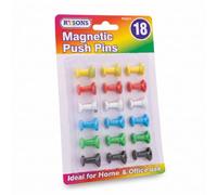 Rysons Magnetic Push Pins Set of 18 - Strong Neodymium Fridge Magnets in Assorted Colours - Colourful Pin Magnets for Whiteboard, Office, Kitchen, Notice Board & School
