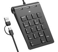 Rytaki Pro 2-in-1 Number Pad & USB Hub with USB-C and USB-A Cables, 15° Ergonomic Wired Numpad with 3 USB 2.0 Ports, Number Pad for Laptop/iPad/MacBook/PC, Plug & Play Numeric Keypad for Laptop