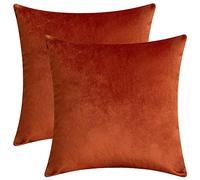 Rythome Set of 2 Comfortable Velvet Throw Pillow Cases Decorative Solid Cushion Covers for Sofa Couch and Bed - 14"x14", Rust