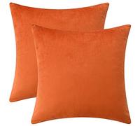 Rythome Set of 2 Comfortable Velvet Throw Pillow Cases Decorative Solid Cushion Covers for Sofa Couch and Bed - 20"x20", Bold Orange