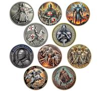 RYUKENLM 10pcs Knights Templar Challenge Coin Set Medieval Crusader Knight Coins, Warrior Honor Faith-Based Gift for Men Boys