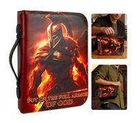 RYUKENLM Armor of God Bible Cover for Men & Boys, Leather Bible Carrying Case with Shoulder Strap & Handle, XL Faith-Inspired Bible Cover with Pockets, Christian Gift for Bible Study