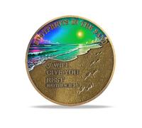 RYUKENLM Footprints in The Sand Christian Challenge Coin Matthew 11:28 Bible Verse Coins Religious Faith-Based Token Inspirational Christian Gift for Men Women Kids