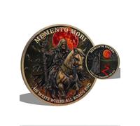 RYUKENLM Memento Mori Coin Daily Stoic Stoicism Gift for Men Women Kids | Antique Bronze Skull Challenge Coins Red Moon and Horseman Design EDC Reminder Token