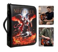 RYUKENLM Saint Michael Bible Cover with Armor of God Design, XL Bible Case with Handle & Shoulder Strap, Zippered Bible Carrying Case with Pockets for Men Boys, Christian Gift for Church Bible Study
