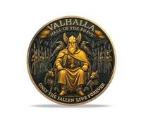 RYUKENLM Viking Valhalla Challenge Coin HALL OF THE BRAVE Viking Odin Coins Viking Warrior Tribute Nordic Culture Token Norse Mythology Collectible Viking Gifts for Men Women Kids