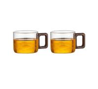 RYUQW3RE Glass Cups Glass Tea Cups Set of 2, with Walnut Handle, 4OZ/12ML