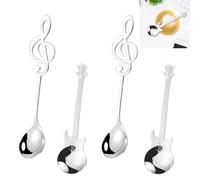 Ryvera Easter Gifts for Men, 4Pcs Guitar Coffee Teaspoons, Tea Spoons Stainless Steel Spoon Musical Coffee Spoons Set, Guitar Gifts for Man Cute Tea Spoons Set Coffee/Ice Cream/Dessert/Sugar Spoon