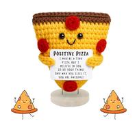Ryvera Emotional Support Pizza - Positive Crochet With an Inspiring and Positive Message and Featuring a Wooden Base, Makes The for Your Coworker und Boyfriend,Grlfriend