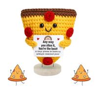 Ryvera Emotional Support Pizza - Positive Crochet With an Inspiring and Positive Message and Featuring a Wooden Base - Makes The for Your Boyfriend, Girlfriend, or Coworker