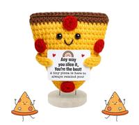 Ryvera Emotional Support Pizza - Positive Crochet With an Inspiring and Positive Message and Featuring a Wooden Base - Makes The for Your Boyfriend, Girlfriend, or Coworker
