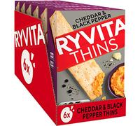 Ryvita Cheddar & Cracked Black Pepper Thins | Dipping, Snacking, Sharing | Fibre | Healthy | 6 PACKS of 125g