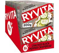 Ryvita Cracked Black Pepper Crispbread | Low Fat | Healthy Snack | High in Fibre | 8 PACKS of 200g