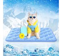Rywell Dog Cooling Mat 60x45cm,Thicken Cooling Mat for Cats/Puppies/Rabbit/Guinea Pig,Internal Waterproof& Endothermic Color Changing Arc-Chill Cool Fiber(Q-Max>0.5) for Summer,Washable(Blue)