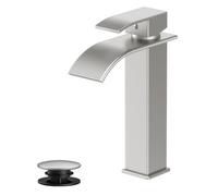 Rywuanku Tall Brushed Nickel Bathroom Faucet Waterfall Spout Single Lever Sink Faucet with Pop Up Drain and Deck Plate Modern 1 Hole Basin Faucet for RV Farmhouse