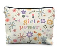 RYYCDOI Cute Makeup Bag, Girl Power Preppy Cosmetic Bag for Women, Feminist Gifts, Female Women Empowerment Gifts, Strong Woman Gifts, Danish Pastel Floral Makeup Pouch, white