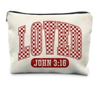 RYYCDOI Loved John 3:16 Bible Verse Makeup Bag, Trendy Christian Cosmetic Bags for Women, Christian Gifts for Women Makeup Pouch, Faith Based Gifts Zipper Pouch, white