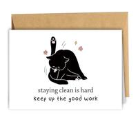 RYYike Cat Sober Card for Men Women, Sobriety Card, Soberversary Card, Sobriety Anniversary Card, Sober Birthday Card, Addiction Recovery Congrats Card, 1 Year Sobriety Gift, Staying Clean Is Hard