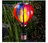 RYYN® Solar Power Rainbow Stain Cool Fiesta Realistic Flame Outdoor Hanging SMD LED Hot Air Balloon Lantern - Multicoloured Glass Effect Flaming Garden Light with Handle