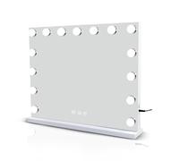RYZAN Hollywood-Style Vanity Mirror with 15 Dimmable Cool Lights, Smart Touch Control, Built-in USB/Type-C Ports, Wall-Mounted or Tabletop Makeup Mirror, White Frame
