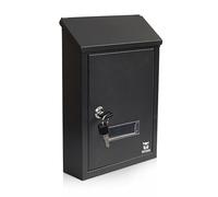 RYZAN Wall Mounted Mailbox - Large Black Steel Letterbox with Secure Key Lock, Weather-Resistant Postbox for Home or Office, Outdoor Locking Mail Holder, 30 x 21.5 x 7.5 cm