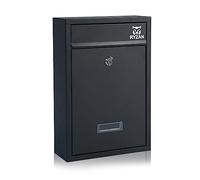 RYZAN Wall Mounted Mailbox Steel Post Box Modern Delivery Letterbox For Outside With Nameplate Easy To Install Lockable Weatherproof Large Letter Post Mail 8.5 x 21.5 x 32 cm Outdoor With Keys, Black
