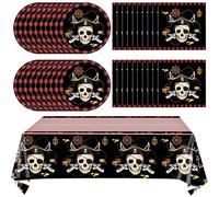 Ryzovo 41pcs Pirate Tableware Set Includes 20 Plates, 20 Npkins and 1 Tablecloth, Pirate Ship Theme Party Supplies Decorations Pirate Dinnerware for Adult Teens Kids Table Decor, 20 Guests