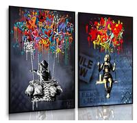 RYZQUBF 2Pcs Banksy Graffiti Wall Art Kids Balloon Street Posters Prints Painting Funny Abstract Colorful Canvas Wall Decor Pictures for Living Room Bedroom Bathroom Decoration Unframed, 12x16