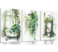 RYZQUBF 3Pcs Framed Botanical Bathroom Wall Art Sage Green Leaves canvas
