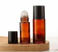 Rzcin 2 Pcs Brown 50ml Glass Essential Oil Roller Bottles ，Fragrance Roller Bottles Roll on Empty Deodorant Containers Rollerball for Accessories.Refillable Containers