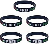 Rzcin 5Pcs Black Palestine Flags Bracelets, Palestine Bracelet for Men and Women, Silicone Bracelet with Israeli Flag, Support with Israeli Flags for Men, Fashion Jewellery