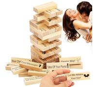 RZCOMP 48Pcs Lust Tower Super Naughty Block Tower Game Couples Valentine Wooden Stacking Blocks Perfect for Date Night Activities Party Games and Fun Ideas for Adults