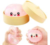 RZCOMP Dumpling Squishy Glitter Dumpling Squishy Toys with Plastic Steamer Box,Big Dumpling Squishy Stress Relief Fidget Novelty Squeeze Toys Gift for Adults & kids（Pink）