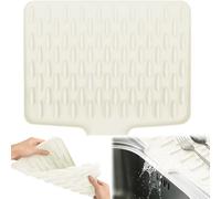 RZCOMP Silicone Draining Mat,Silicone Dish Drying Mat Non-Slip Sink Drainer Mat,No-Spill Mat & Heat Resistant Folding Draining Board Mat for Campervan Kitchen Counter,Sink (Creamy White)