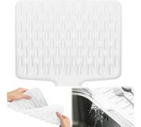 RZCOMP Silicone Draining Mat,Silicone Dish Drying Mat Non-Slip Sink Drainer Mat,No-Spill Mat & Heat Resistant Folding Draining Board Mat for Kitchen Counter,Sink (White)