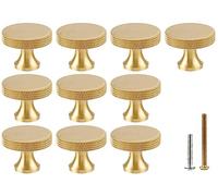 RZDEAL 1.18 Inch Round Gold Knobs for Dresser Knurled Drawer Handles Pulls Solid Brass Cabinet Knobs,10 Pack