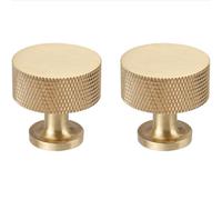 RZDEAL 2pcs Solid Brass Cabinet Knobs Pulls Cabinet Drawer Dresser Gold Knobs Modern Knurled Handles (1"x1"/25mmx25mm), Brushed Brass Finish