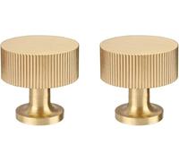RZDEAL 2pcs Solid Brass Cabinet Knobs Pulls - Modern Gold Drawer Handles (1-1/8"x1-1/8/28mmx28mm), Brushed Brass Finish