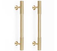 RZDEAL 2pcs Solid Brass Gold Cabinet Pulls, 5-Inch Hole Centers for Kitchen Cupboard Handles Modern Drawer Dresser Pulls Bathroom Brushed Brass Cabinet Pulls Wardrobe Door Handles