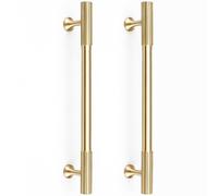 RZDEAL 2pcs Solid Brass Gold Cabinet Pulls, 6-1/4-Inch Hole Centers, Modern Drawer Dresser Pulls