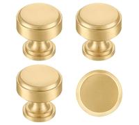 RZDEAL 4-Pack Solid Brass Cabinet Knobs Pulls, Gold Modern Kitchen Hardware,1-Inch Diameter, Brushed Brass Finish, Ideal for Kitchen Cabinets, Drawers, Dressers，Wardrobe