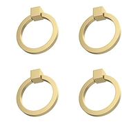 RZDEAL 4Pcs 2.0" x 1-7/8" Solid Brass Pulls for Dresser Drawer Ring Pulls Furniture Hardware Brushed Gold Wardrobe Door Handles